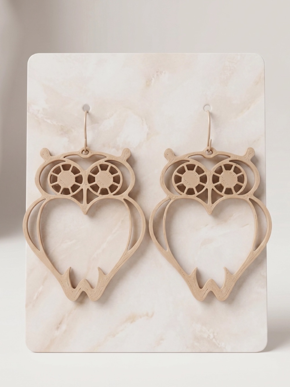 Cute Owl Heart Drop Earrings - Beige